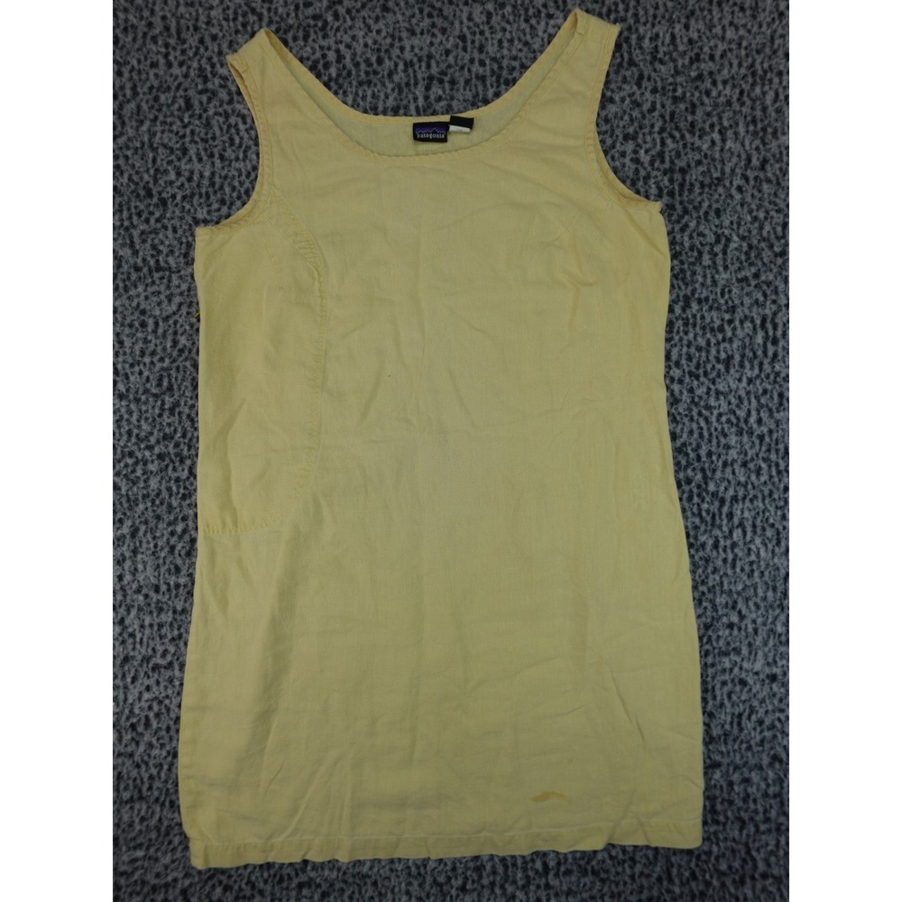 Patagonia Womens Yellow Sleeveless Shift Dress Size L Scoop Neck Pockets Casual
